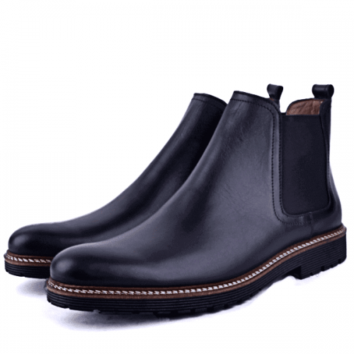 BOTTINES CONFORTABLES POUR HOMME EN CUIR CRUST NOIR