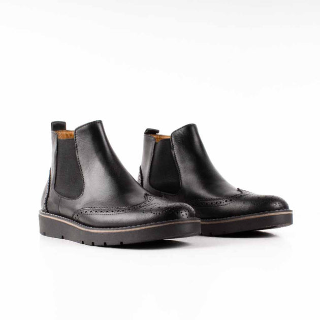 REF: S0518 BOTTINE EN CUIR NOIR & MARRON